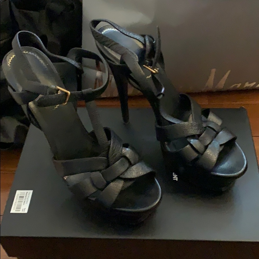 Ysl tribute black matte heels